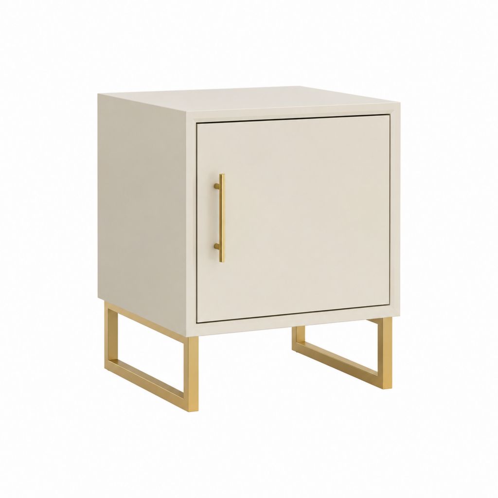 Nachttisch mit Tür Creme Gold MDF Stahl rechteckig 45 x 40 x 60 cm