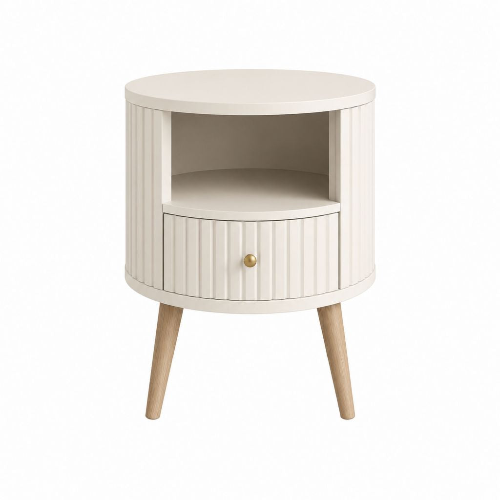 Nachttisch rund Cremeweiß MDF mit Schublade und Ablagefach Ø 45 x 60 cm