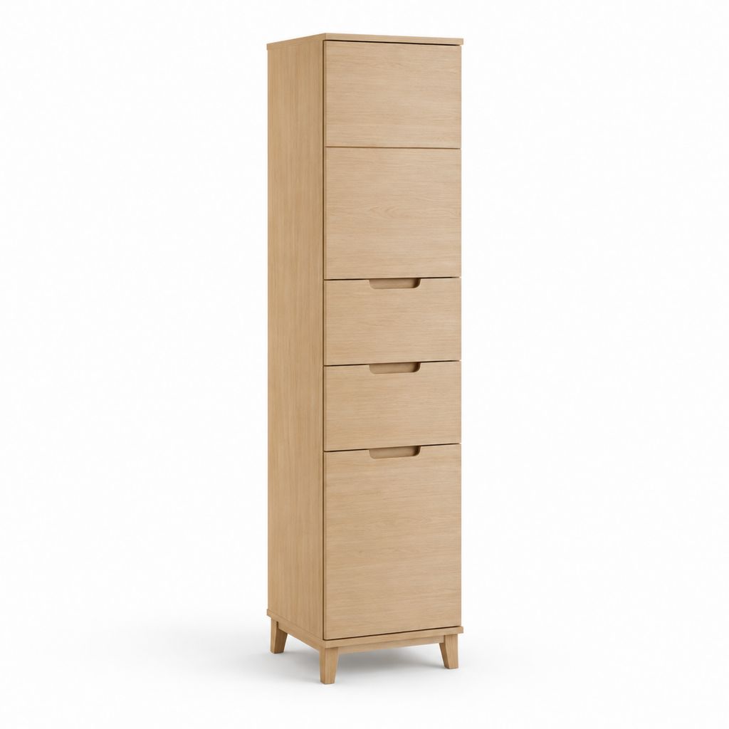 Badezimmer Hochschrank Eiche hell MDF 40 x 35 x 180 cm mit 2 Türen und 3 Schubladen