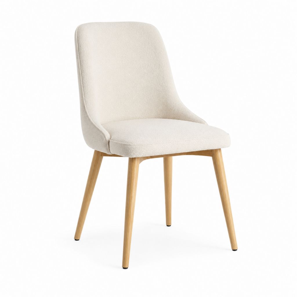 Esszimmerstuhl Beige mit Polyester-Bouclébezug und Gummibaum-Massivholzbeinen mit abgerundeter Rückenlehne 48 x 57 x 84 cm