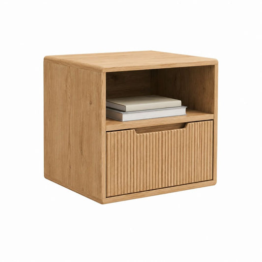 Nachttisch aus massiver Eiche Natur rechteckig mit Schublade und offenem Fach 45 x 40 x 55 cm