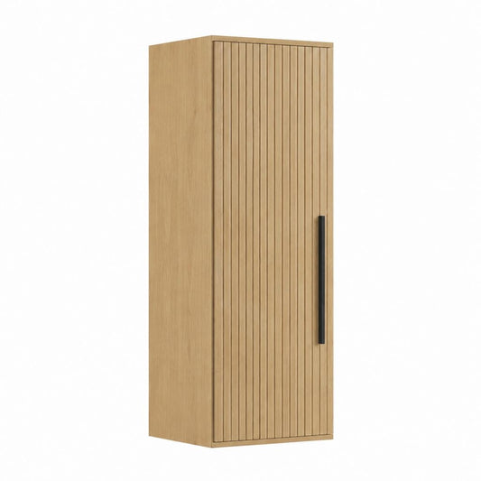 Badezimmer Hochschrank Eiche hell MDF mit Lamellenfront 35 x 30 x 160 cm