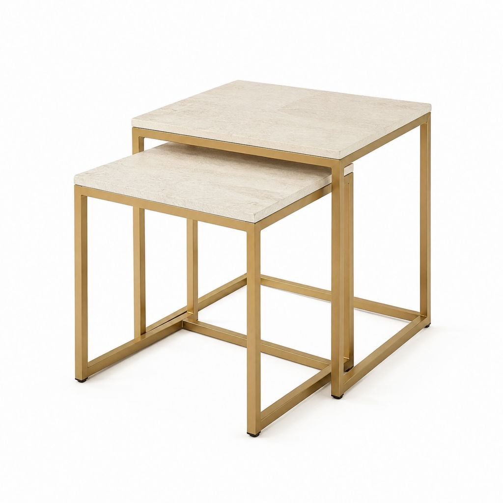 2er Set Beistelltische Creme Gold MDF Stahl quadratisch 50 x 50 x 55 cm und 40 x 40 x 45 cm