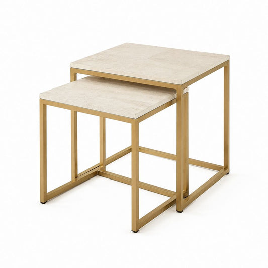 2er Set Beistelltische Creme Gold MDF Stahl quadratisch 50 x 50 x 55 cm und 40 x 40 x 45 cm
