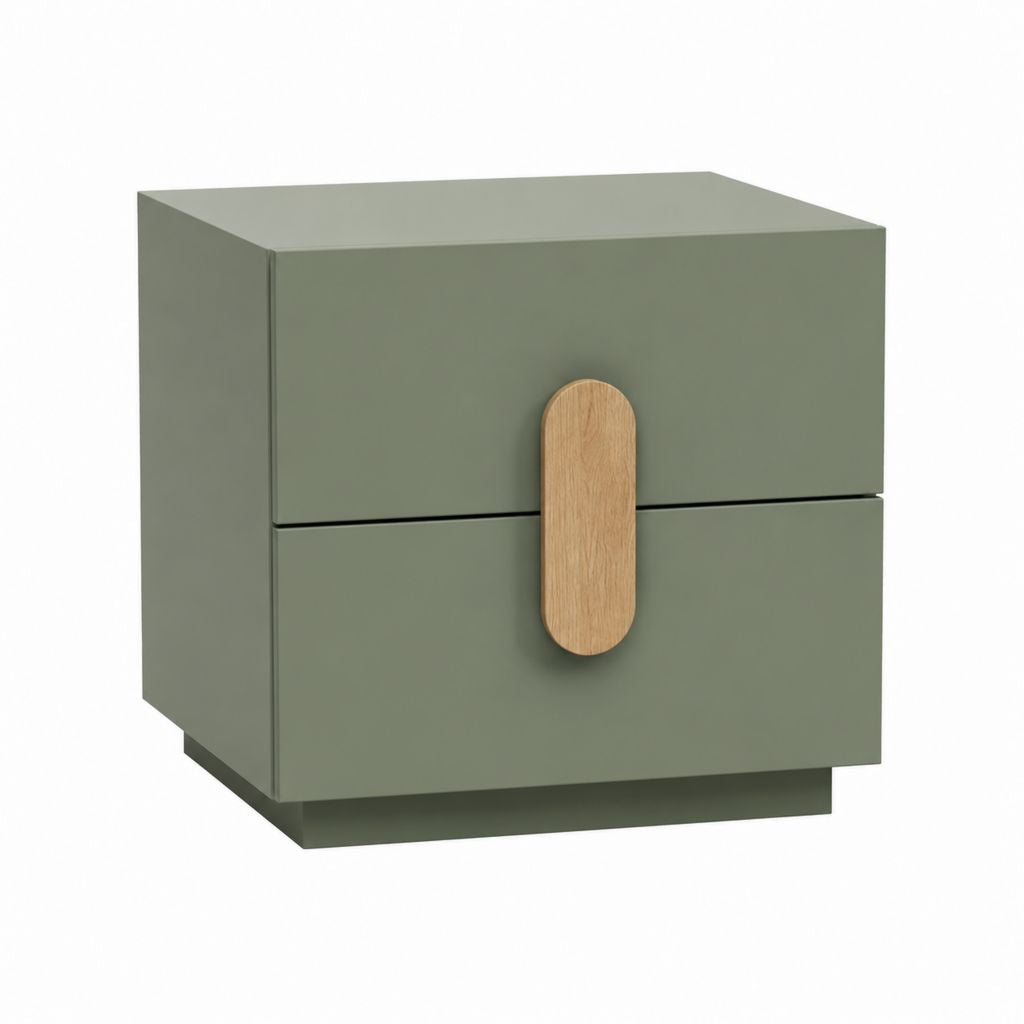 Nachttisch mit 2 Schubladen Salbeigrün MDF Eiche massiv rechteckig 40 x 35 x 50 cm