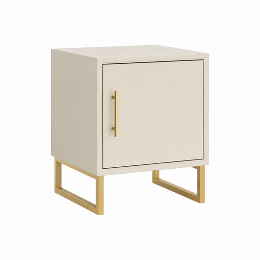 Nachttisch mit Tür Creme Gold MDF Stahl rechteckig 45 x 40 x 60 cm