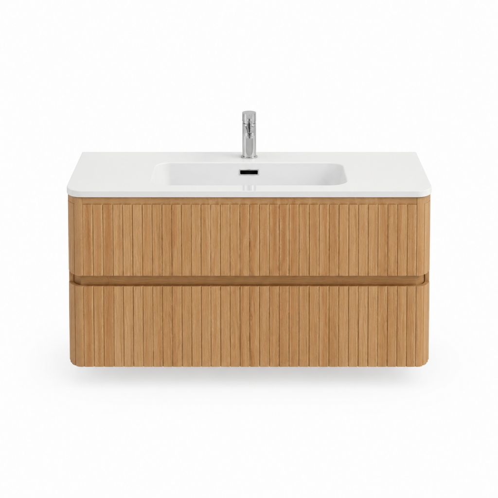 Waschtischunterschrank mit Waschbecken Eiche Natur MDF Keramik rechteckig 100 x 46 x 55 cm