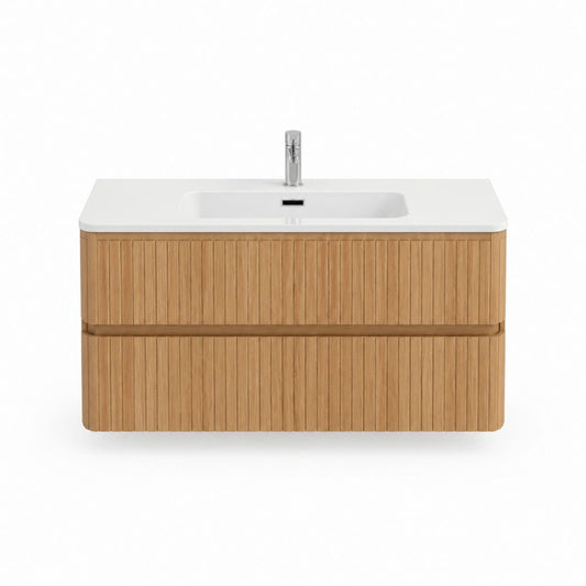 Waschtischunterschrank mit Waschbecken Eiche Natur MDF Keramik rechteckig 100 x 46 x 55 cm