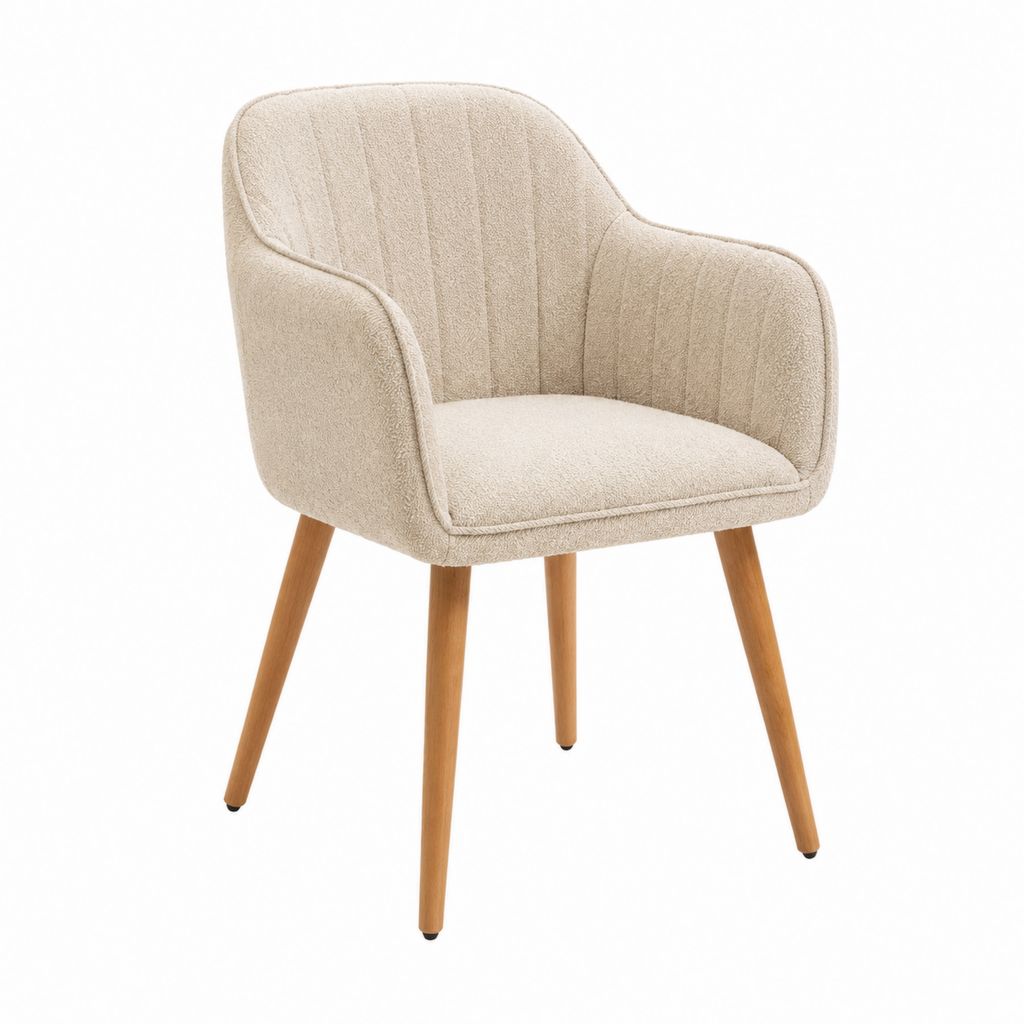 Esszimmerstuhl mit Armlehnen Beige Bouclé-Polyester Massivholz Buche 58 x 61 x 82 cm