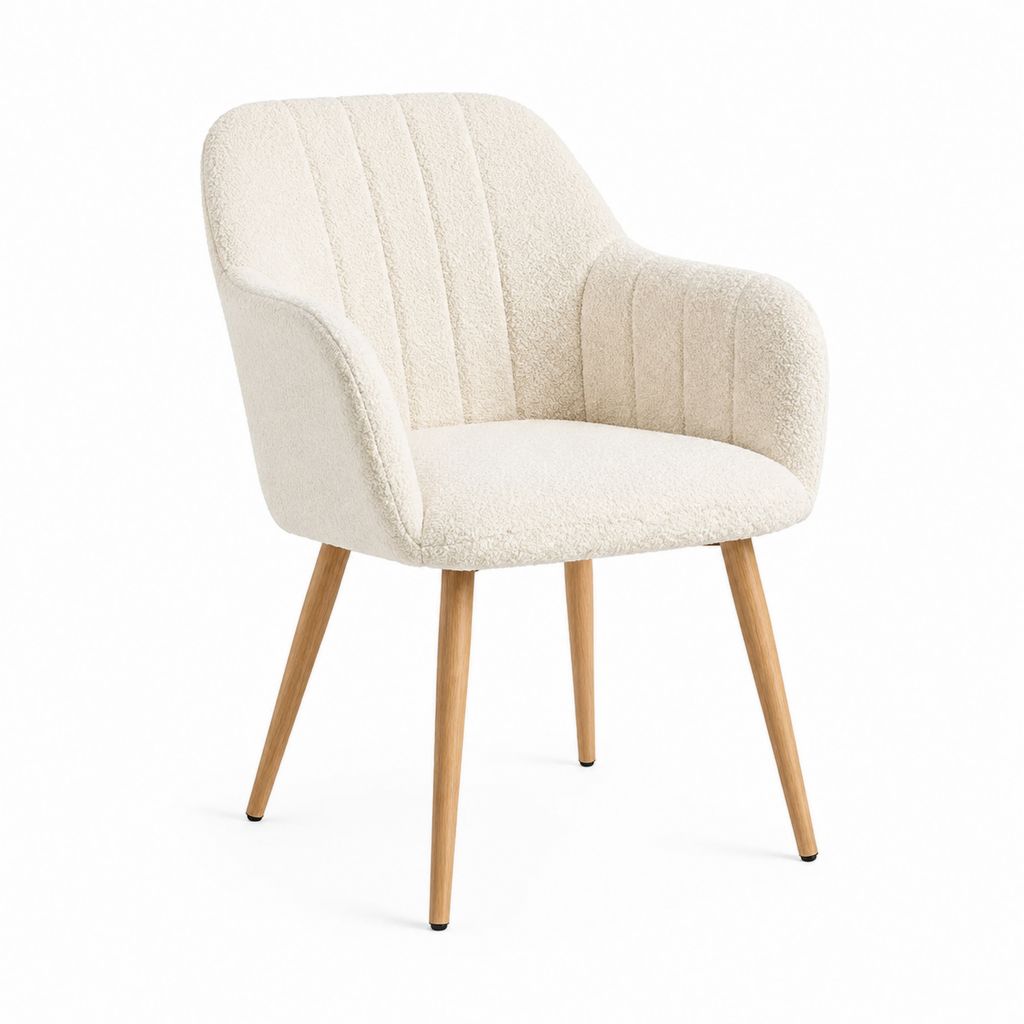 Esszimmerstuhl mit Armlehnen Creme Bouclé-Polyesterbezug Holzbeine 57 x 61 x 83 cm
