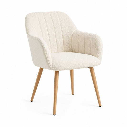Esszimmerstuhl mit Armlehnen Creme Bouclé-Polyesterbezug Holzbeine 57 x 61 x 83 cm
