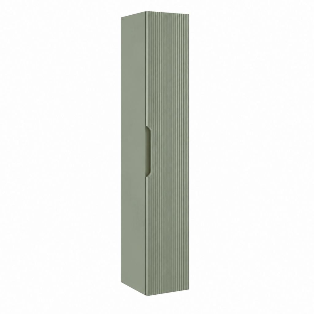 Badezimmer Hochschrank Salbeigrün MDF rechteckig geriffelte Tür 35 x 35 x 160 cm