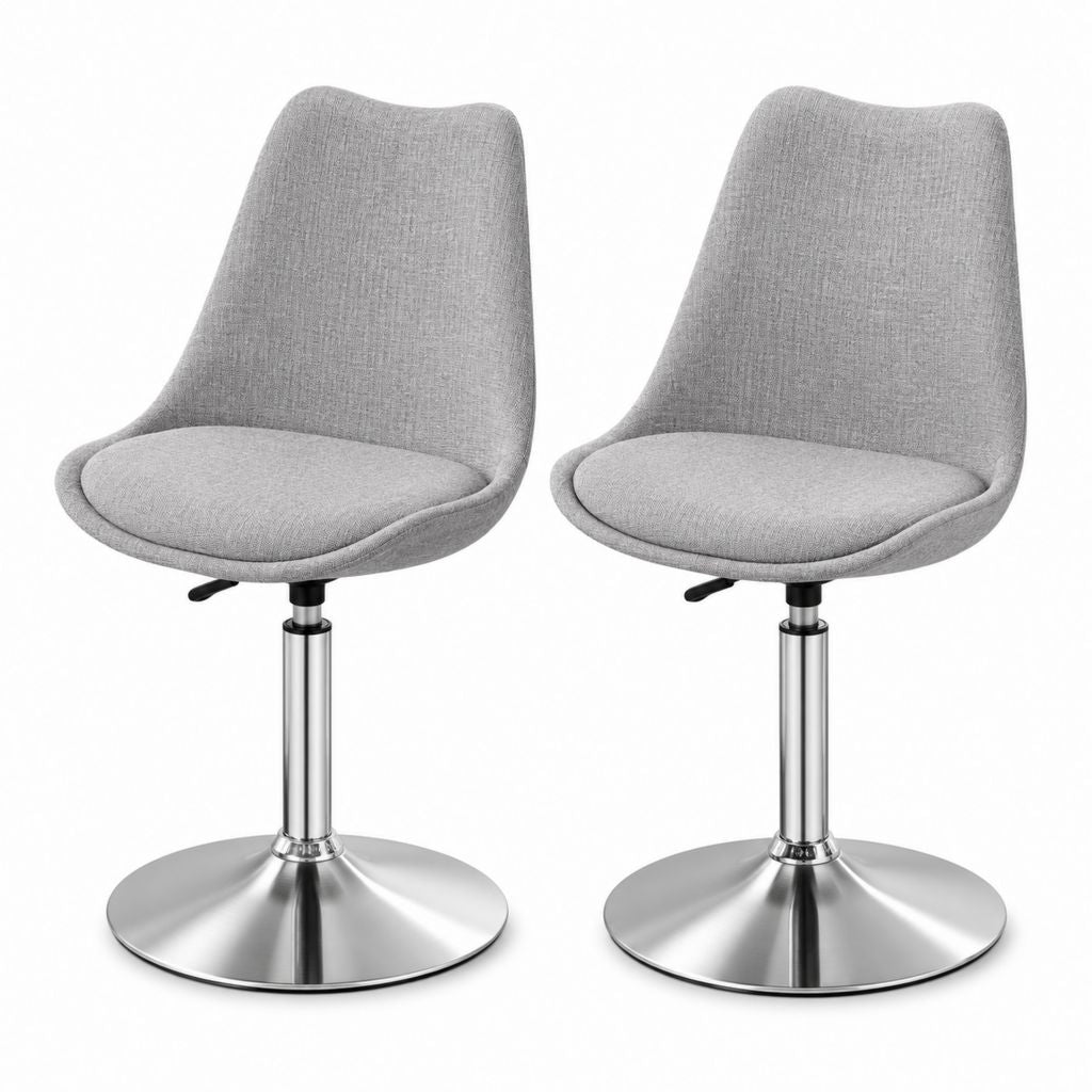 2er Set Esszimmerstühle Grau mit Polyesterbezug höhenverstellbar drehbar 43 x 50 x 82-102 cm