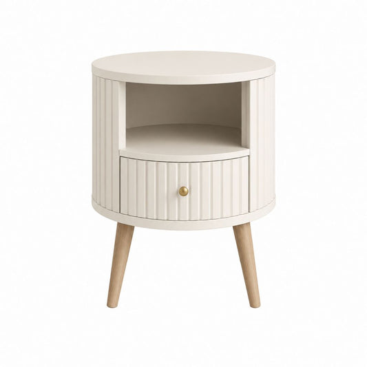 Nachttisch rund Cremeweiß MDF mit Schublade und Ablagefach Ø 45 x 60 cm