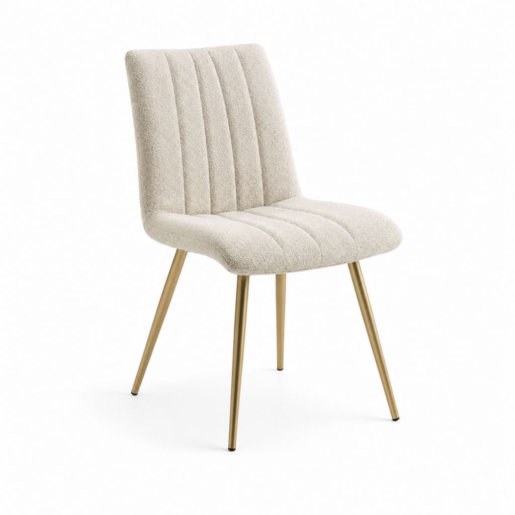 Esszimmerstuhl Beige mit Polyester-Bouclébezug Stahlgestell Goldfarben 46 x 56 x 82 cm