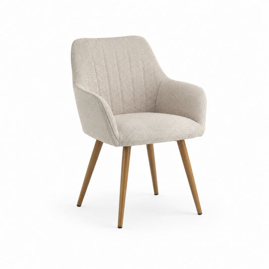 Esszimmerstuhl mit Armlehnen Beige Polyesterbezug Massivholzgestell 59 x 61 x 84 cm