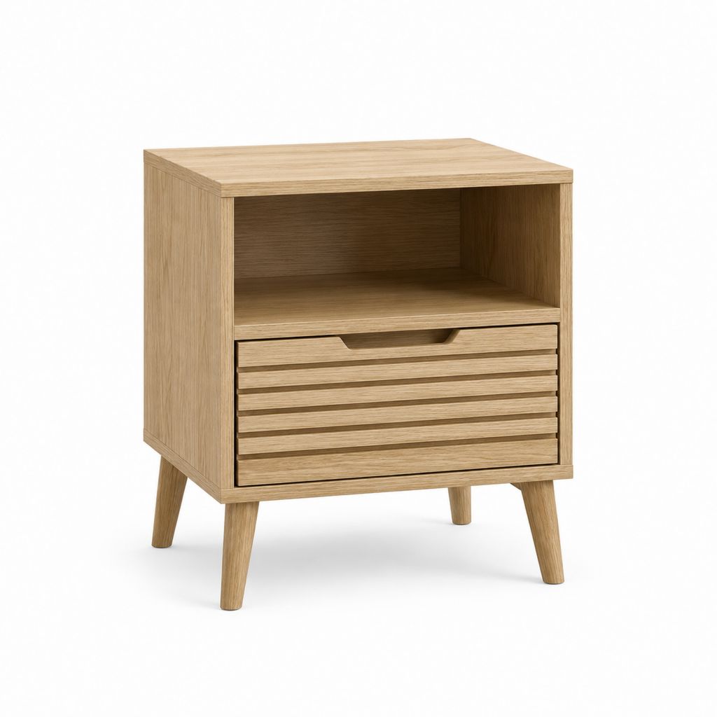 Nachttisch Eiche natur MDF mit Eichenfurnier rechteckig 45 x 40 x 60 cm mit Schublade und offenem Fach