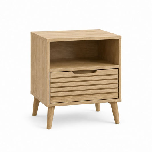 Nachttisch Eiche natur MDF mit Eichenfurnier rechteckig 45 x 40 x 60 cm mit Schublade und offenem Fach