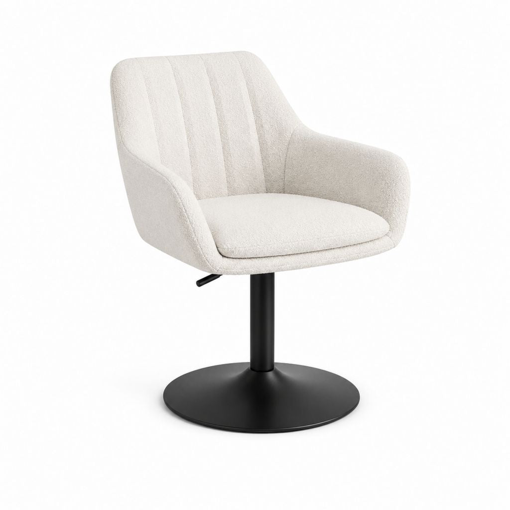 Drehbarer Esszimmerstuhl Creme Bouclé-Polyester mit Armlehnen und höhenverstellbarem Stahlfuß 60 x 60 x 88 cm