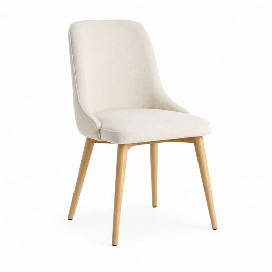 Esszimmerstuhl Beige mit Polyester-Bouclébezug und Gummibaum-Massivholzbeinen mit abgerundeter Rückenlehne 48 x 57 x 84 cm